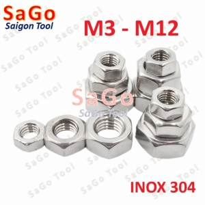 Đai Ốc, Tán Dẹp, Tán Ecu Inox 304 Dùng Cho Bulong M3, M4, M5, M6, M8, M10, M12 Loại Tốt 10con