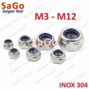 Đai Ốc, Tán Keo Chống Tháo Inox 304 M3, M4, M5, M6, M8, M10, M12 loại tốt