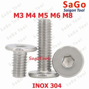 Ốc vít inox 304 đầu lục giác dẹp mỏng phẳng 3ly 4ly 5ly 6ly 8ly (10 con)