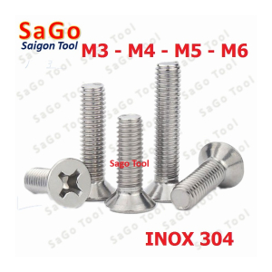 Ốc Vít inox pake đầu bằng INOX 304 M3 M4 M5 M6 Bu lông inox đầu bằng 10 con
