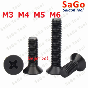 Ốc Vít pake đầu bằng thép mạ đen M3 M4 M5 M6 Bu lông thép đen đầu bằng 20 con