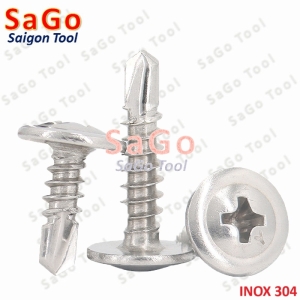 Vít inox 304 tự khoan đuôi cá đầu dù size 4 ly