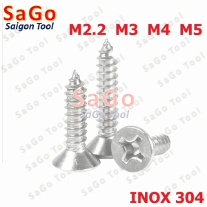 Vít răng thưa bắn gỗ, vít bắt tắc kê inox 304 đầu bằng size M3 M4 M5