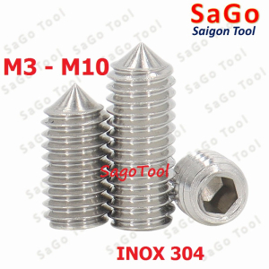 Vít trí lục giác đầu nhọn INOX 304 - Ốc cấy lục giác âm đầu nhọn các loại 10 Con