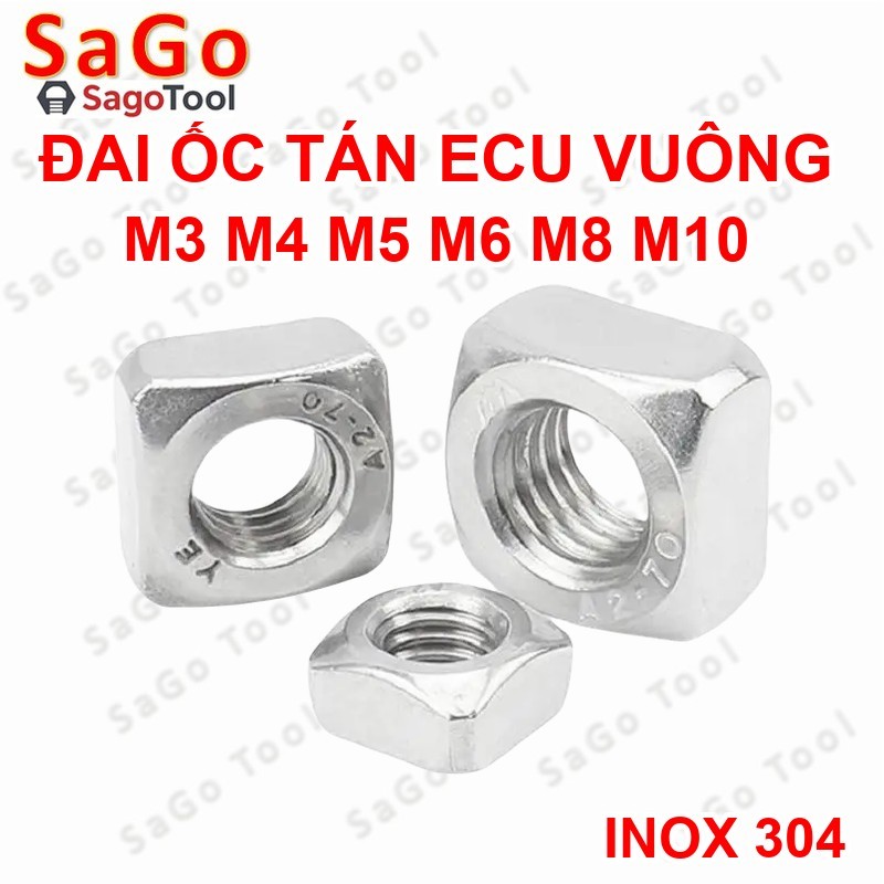 Đai ốc vuông, Tán Ecu vuông Inox 304 size M3 M4 M5 M6 M8 M10 (10 con) - Ảnh 5