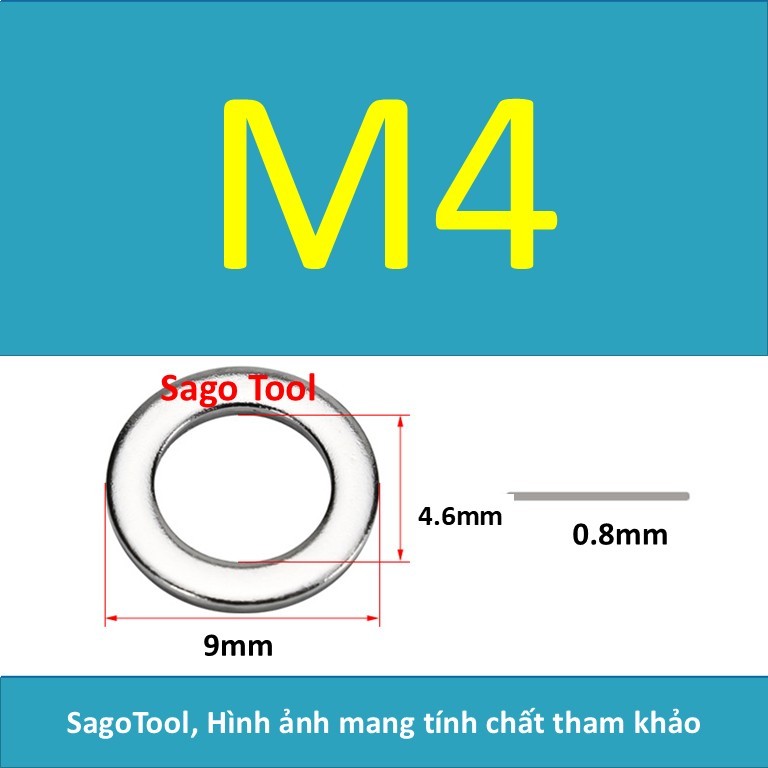 Vòng đệm, Long Đền phẳng INOX 304 cho ốc lục giác M3, M4, M5, M6, M8, M10, M12 - Ảnh 3