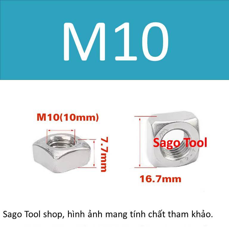 Đai ốc vuông, Tán Ecu vuông Inox 304 size M3 M4 M5 M6 M8 M10 (10 con) - Ảnh 8
