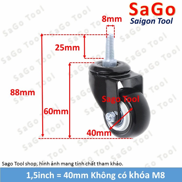 Bánh xe đẩy hàng loại nhỏ chịu tải nhẹ có ren M8 M10 - Ảnh 5