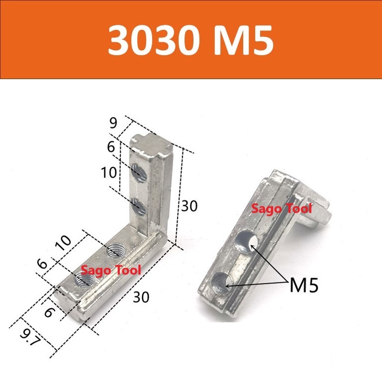 Ke góc vuông chìm 2 lỗ cho nhôm định hình 3030 4040 ren M5 M6 - Ảnh 2
