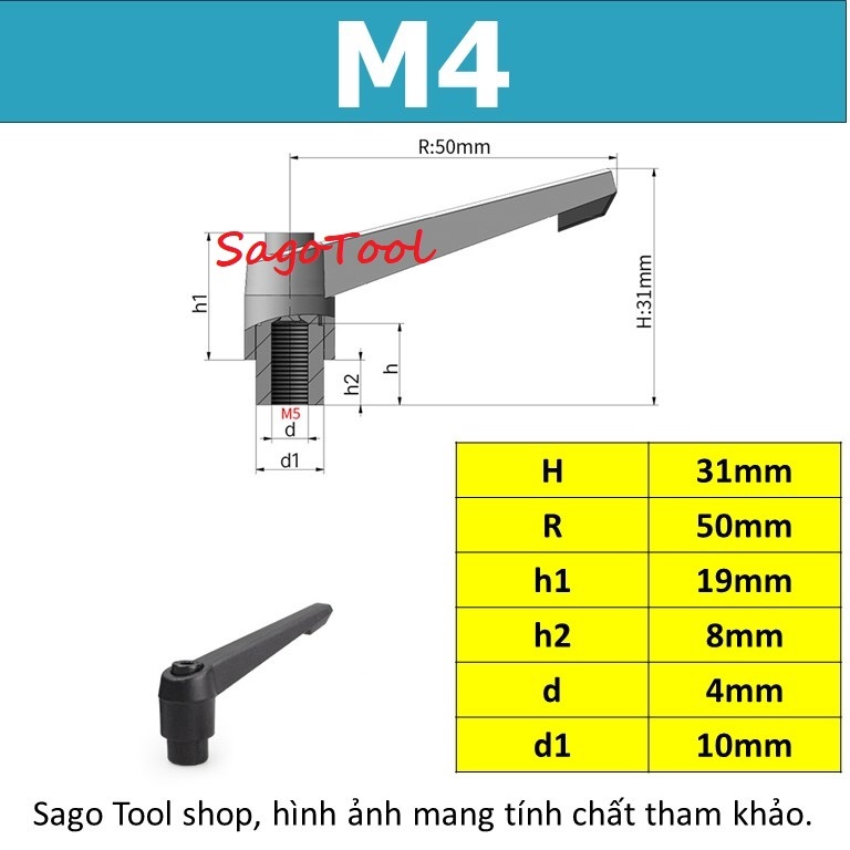 Tay siết định vị ren trong, Tay vặn nhanh, Tay siết nhanh Thép size M5 M6 M8 M10 - Ảnh 4