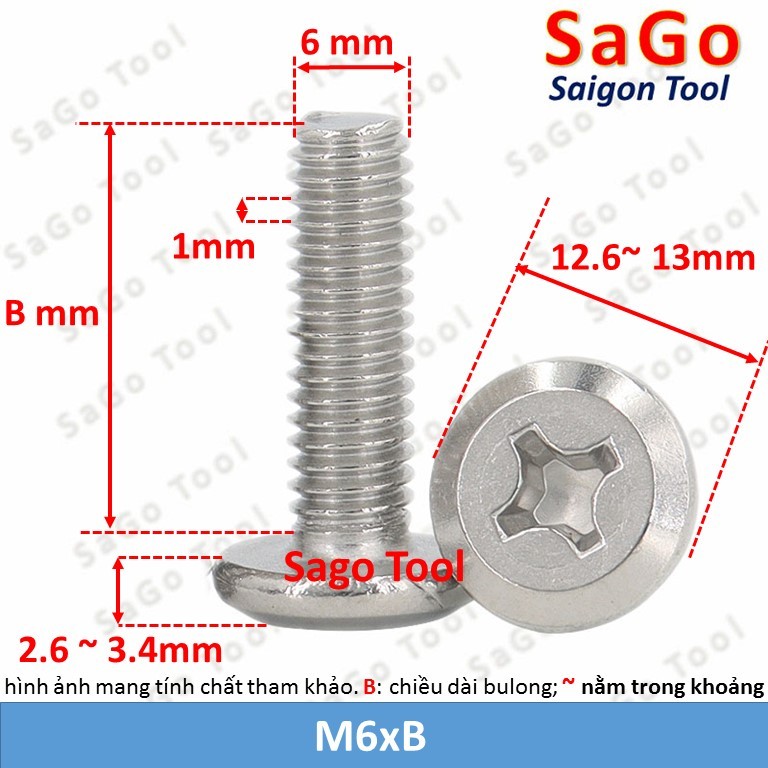 Ốc vít inox 304 đầu pake dẹp mỏng vát 3ly 4ly 5ly 6 ly (10 con) - Ảnh 5