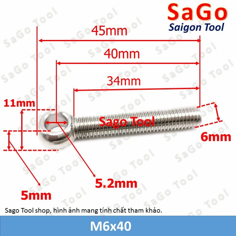 Bulong mắt inox 304, Bu lông mắt cá tròn M5-M12 - Ảnh 6