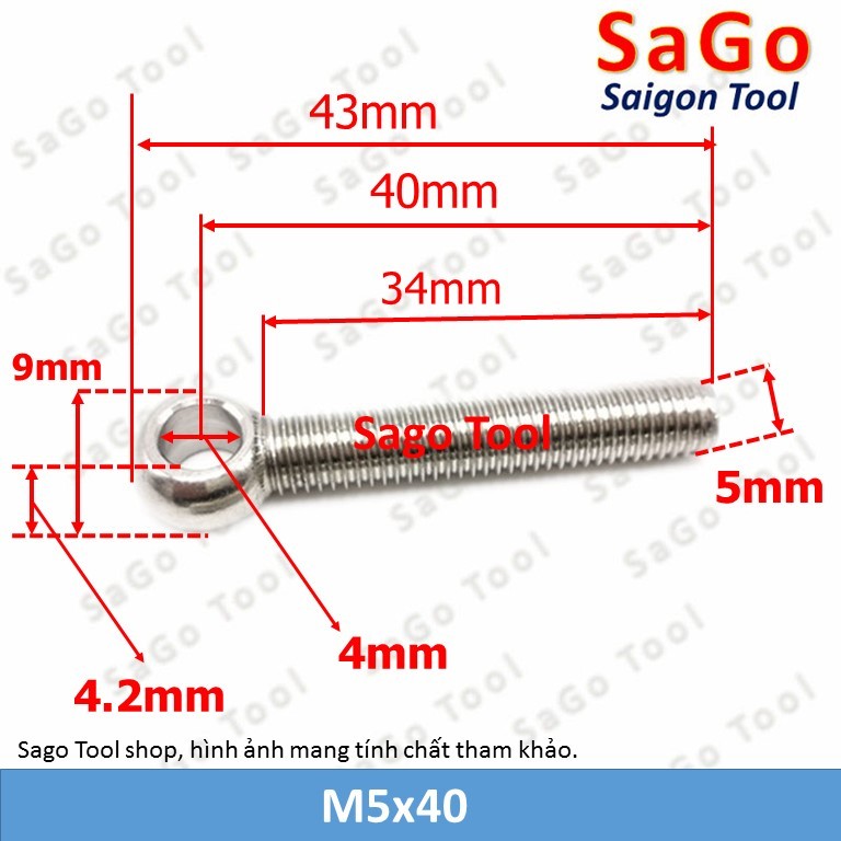 Bulong mắt inox 304, Bu lông mắt cá tròn M5-M12 - Ảnh 4