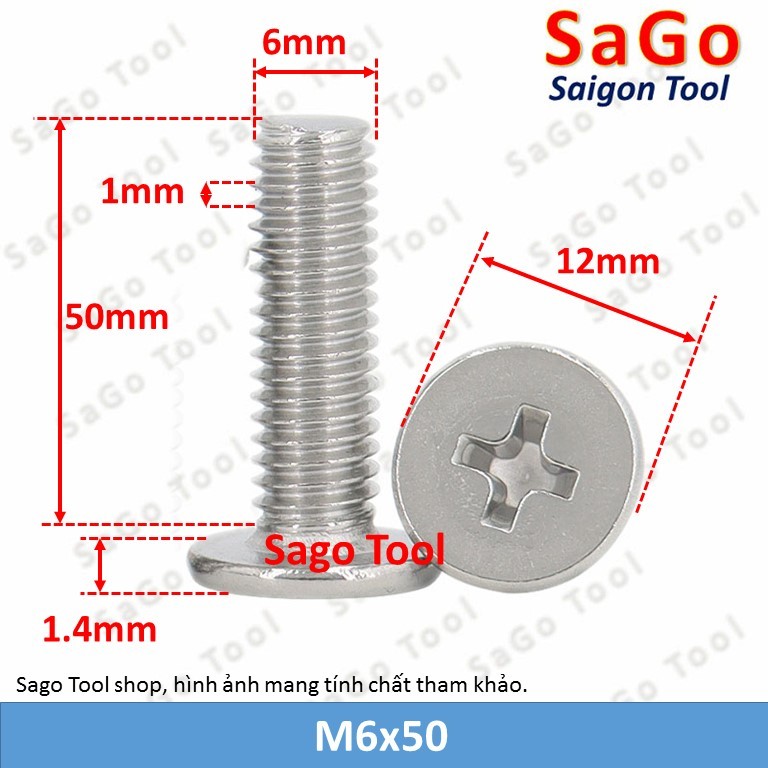 Ốc vít inox 304 đầu pake dẹp mỏng phẳng 3ly 4ly 5ly 6 ly (10 con) - Ảnh 7