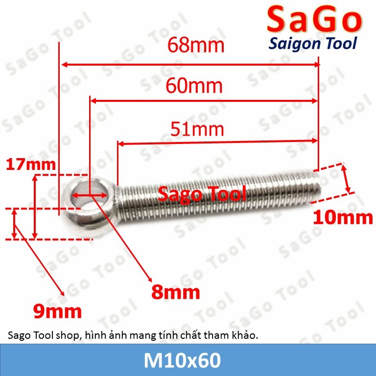 Bulong mắt inox 304, Bu lông mắt cá tròn M5-M12 - Ảnh 7