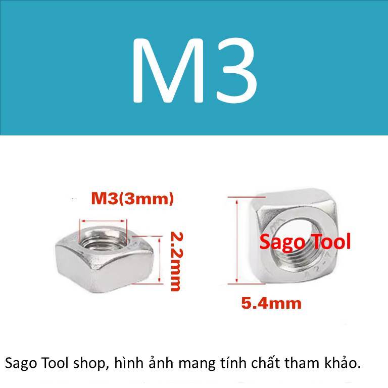 Đai ốc vuông, Tán Ecu vuông Inox 304 size M3 M4 M5 M6 M8 M10 (10 con) - Ảnh 2