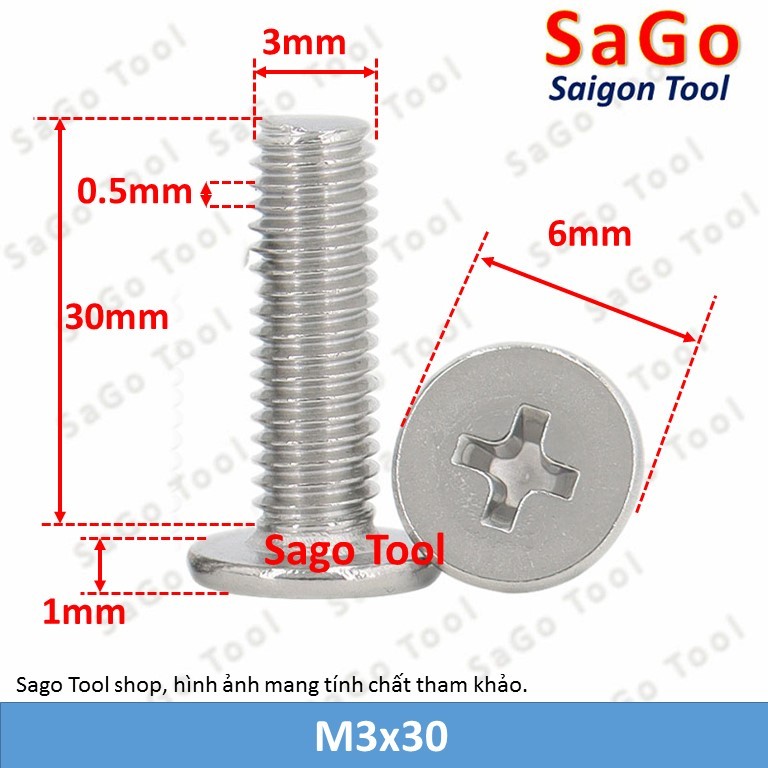 Ốc vít inox 304 đầu pake dẹp mỏng phẳng 3ly 4ly 5ly 6 ly (10 con) - Ảnh 6