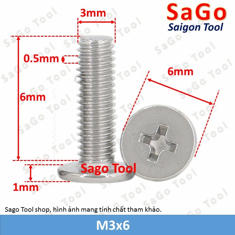 Ốc vít inox 304 đầu pake dẹp mỏng phẳng 3ly 4ly 5ly 6 ly (10 con) - Ảnh 8