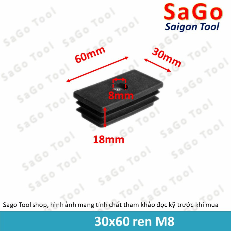 Nắp chụp sắt hộp chữ nhật có ren, đầu bịt chân bàn ghế loại nhựa nhiều kích thước - Ảnh 4