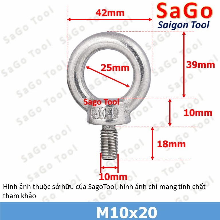 Bulong móc cẩu, bulong tai cẩu, bulong mắt INOX 304 size M3 M4 M5 M6 M8 M10 M12 - Ảnh 3