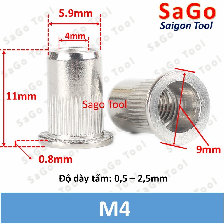 Tán ecu rút inox 304 size M3 M4 M5 M6 M8 M10 loại tốt - Ảnh 5