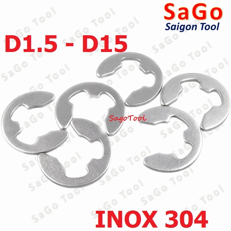 Phanh trục chữ e inox 304, phe gài trục chữ e size D1.2-D15 10cái