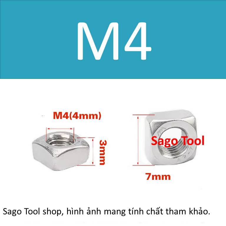Đai ốc vuông, Tán Ecu vuông Inox 304 size M3 M4 M5 M6 M8 M10 (10 con) - Ảnh 3