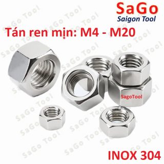 Đai Ốc inox 304 ren mịn, Tán Ecu ren nhuyễn Dùng Cho Bulong M4, M5, M6, M8, M10, M12, M16, M18, M20