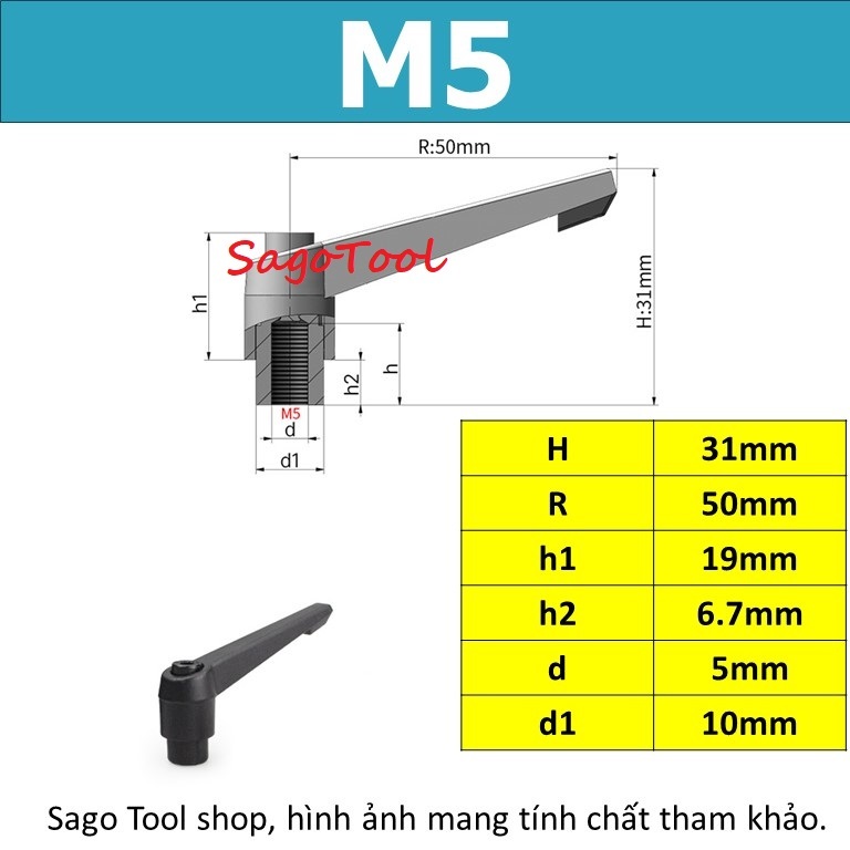 Tay siết định vị ren trong, Tay vặn nhanh, Tay siết nhanh Thép size M5 M6 M8 M10 - Ảnh 5