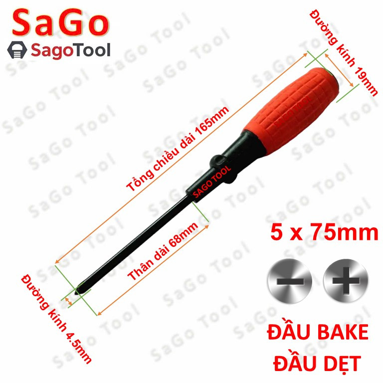 Tua vít cán đỏ đầu dẹt và đầu bake | Chống trượt – Thép đen cứng – Nhiều size - Ảnh 3