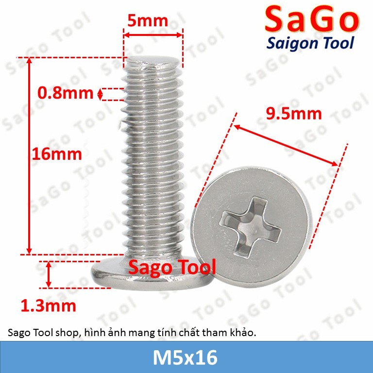 Ốc vít inox 304 đầu pake dẹp mỏng phẳng 3ly 4ly 5ly 6 ly (10 con) - Ảnh 10
