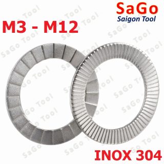 Long đền chống xoay, lông đền răng chống tháo, Long đen Inox 304 cho bulong 3 ly 6 ly 8 ly 10 ly 12 ly