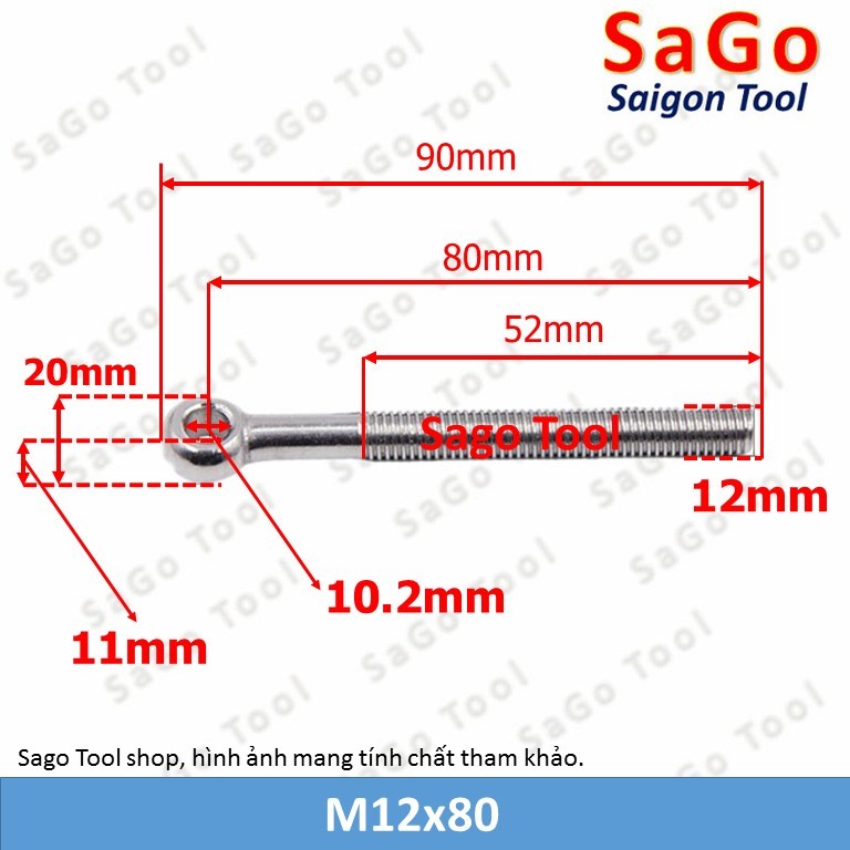 Bulong mắt inox 304, Bu lông mắt cá tròn M5-M12 - Ảnh 3