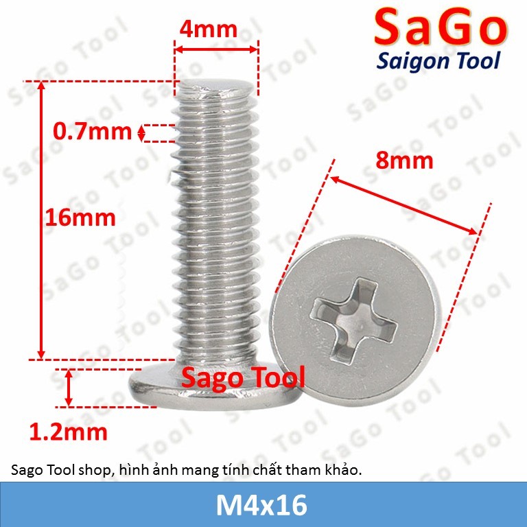 Ốc vít inox 304 đầu pake dẹp mỏng phẳng 3ly 4ly 5ly 6 ly (10 con) - Ảnh 2