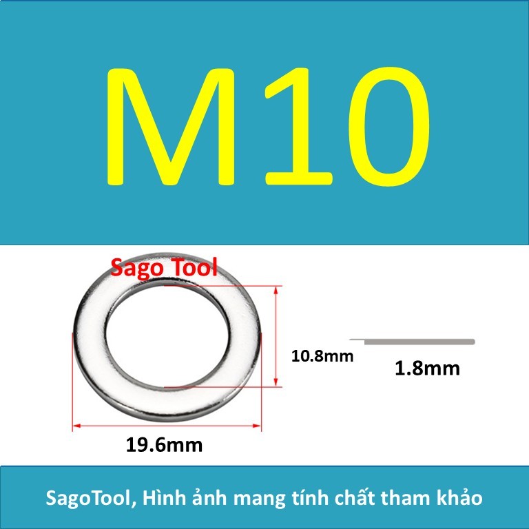Vòng đệm, Long Đền phẳng INOX 304 cho ốc lục giác M3, M4, M5, M6, M8, M10, M12 - Ảnh 7