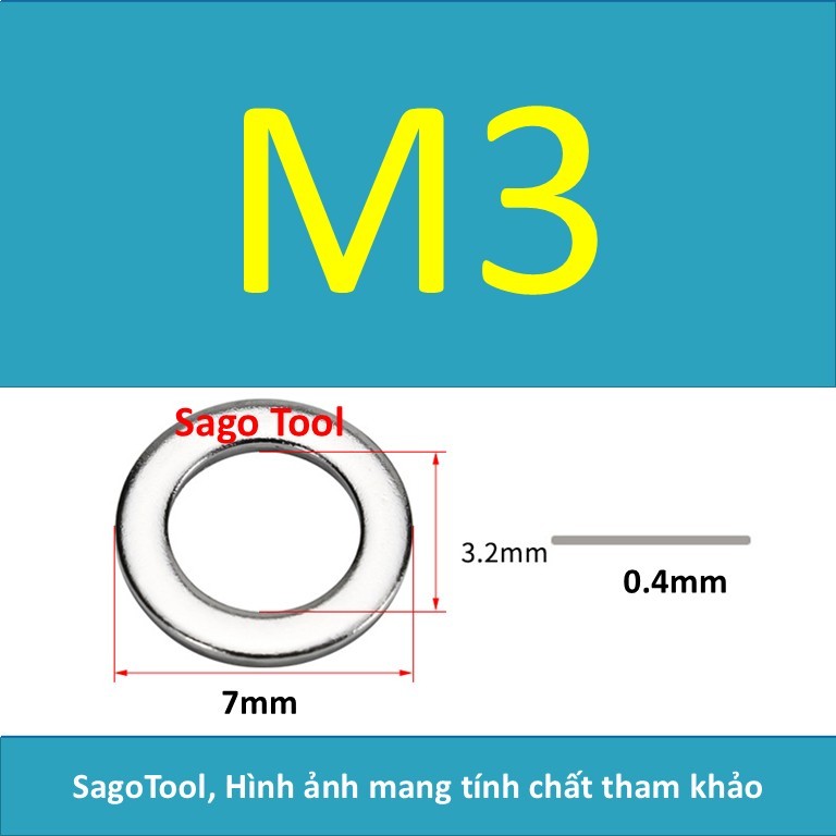 Vòng đệm, Long Đền phẳng INOX 304 cho ốc lục giác M3, M4, M5, M6, M8, M10, M12 - Ảnh 2