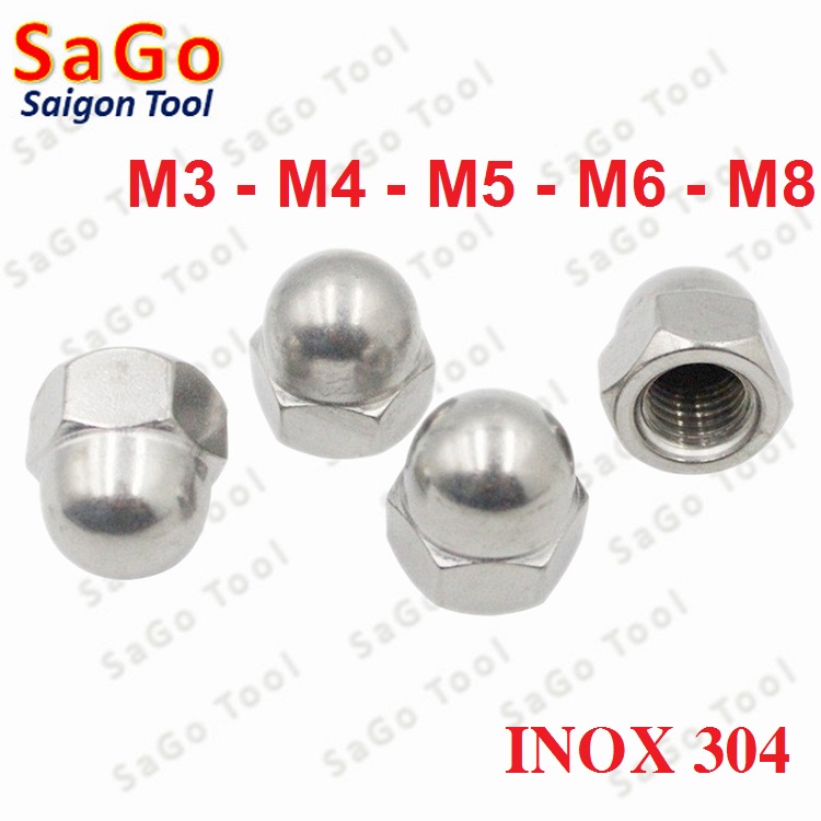 Tán bầu, Đai ốc mũ, đai ốc chỏm cầu INOX 304 M3 M4 M5 M6 M8 M10 M12 10Con - Ảnh 6