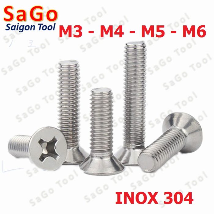 Ốc Vít inox pake đầu bằng INOX 304 M3 M4 M5 M6 Bu lông inox đầu bằng 10 ...