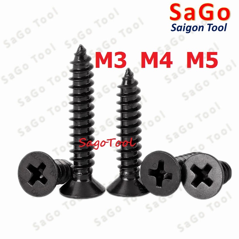 Vít răng thưa thép đen Vít bắn gỗ đầu bằng size M3 M4 M5 (20-30 con)