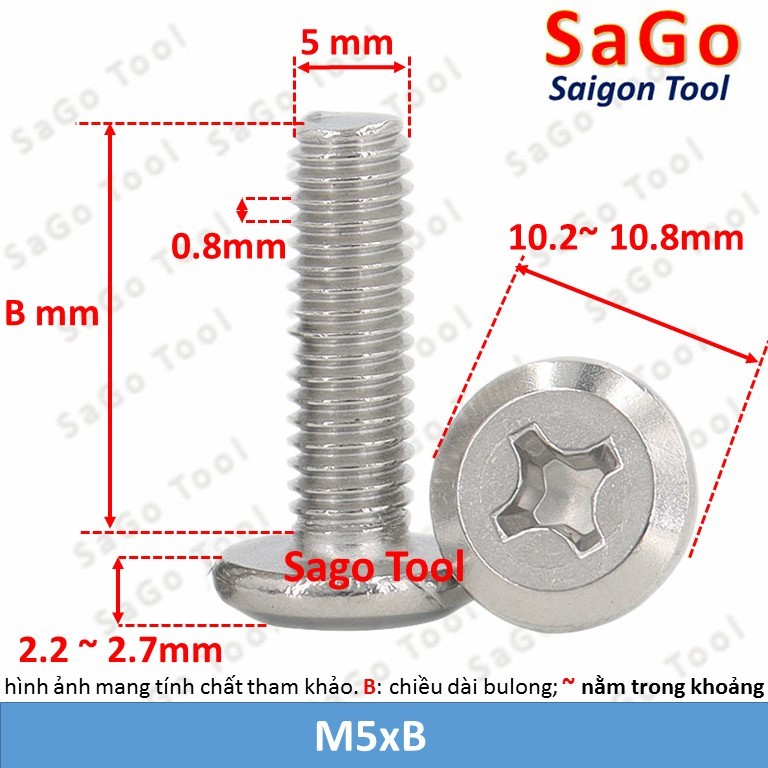 Ốc vít inox 304 đầu pake dẹp mỏng vát 3ly 4ly 5ly 6 ly (10 con) - Ảnh 4