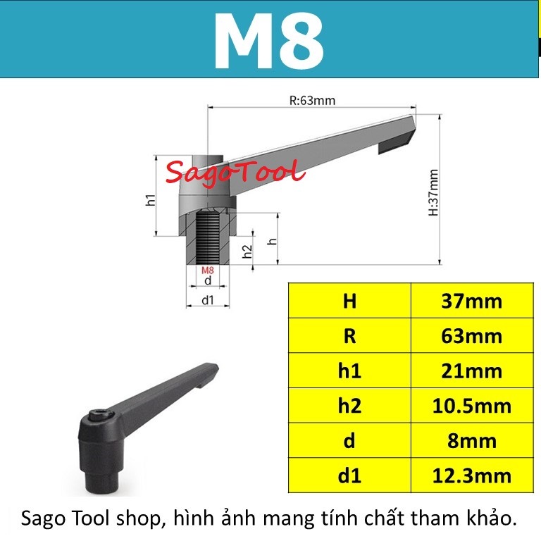 Tay siết định vị ren trong, Tay vặn nhanh, Tay siết nhanh Thép size M5 M6 M8 M10 - Ảnh 2