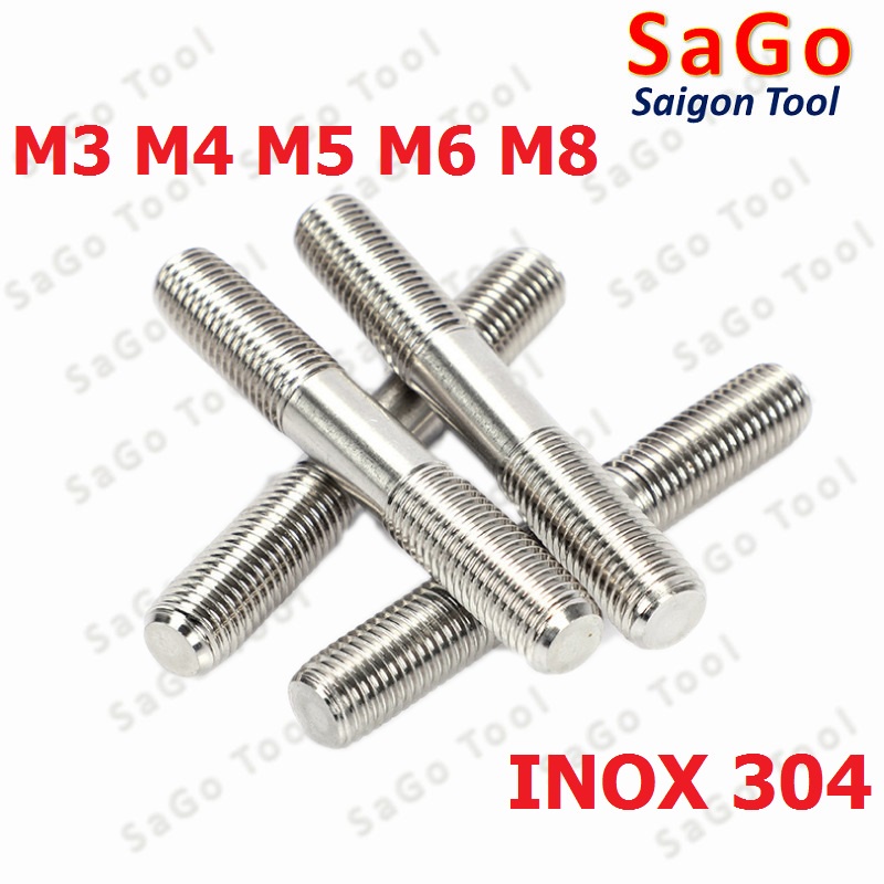 Bulong 2 đầu ren, Guzong Inox 304 M3 M4 M5 INOX 304