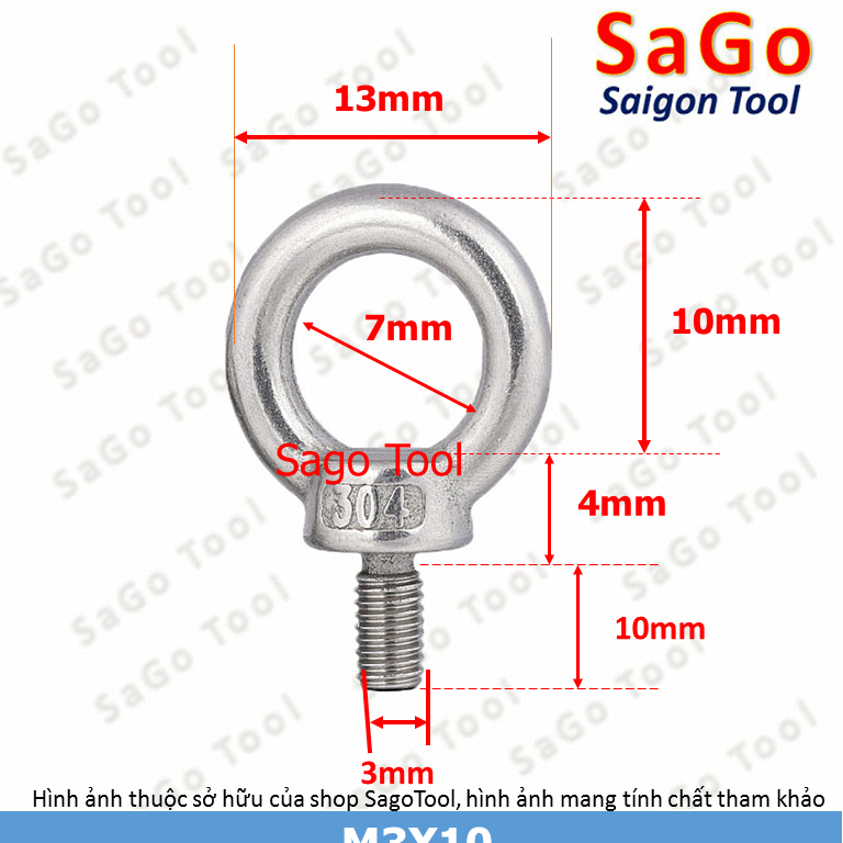 Bulong móc cẩu, bulong tai cẩu, bulong mắt INOX 304 size M3 M4 M5 M6 M8 M10 M12 - Ảnh 5