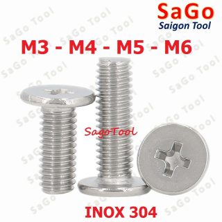 Ốc vít inox 304 đầu pake dẹp mỏng phẳng 3ly 4ly 5ly 6 ly (10 con)