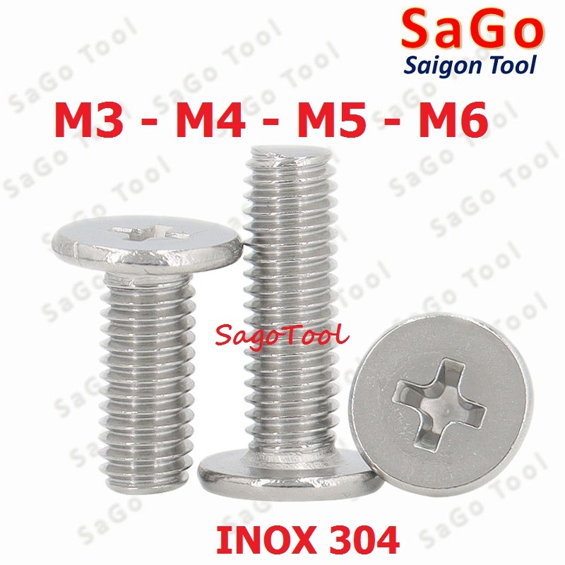 Ốc vít inox 304 đầu pake dẹp mỏng phẳng 3ly 4ly 5ly 6 ly (10 con)