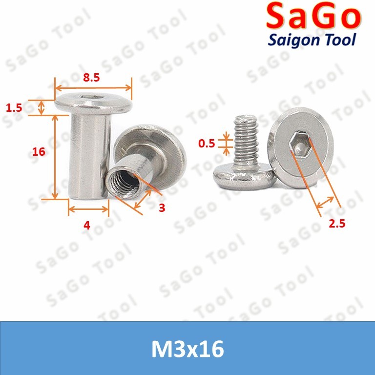 Đinh tán inox, đinh tán vặn ren inox 304 đầu lục giác 3ly 4 ly 5ly 6ly 8ly - Ảnh 3