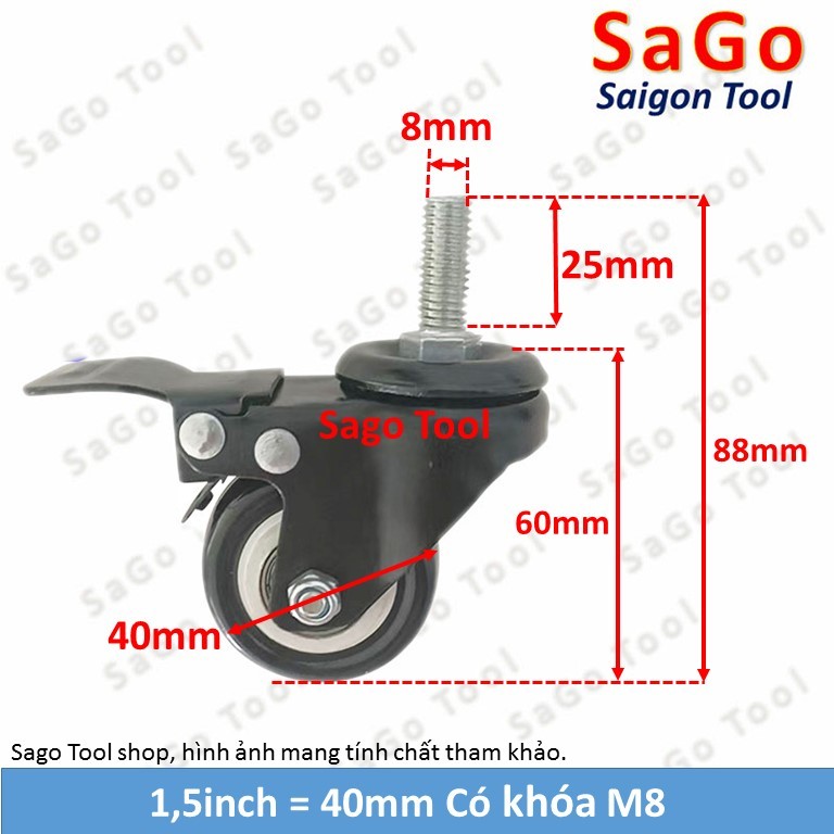 Bánh xe đẩy hàng loại nhỏ chịu tải nhẹ có ren M8 M10 - Ảnh 2