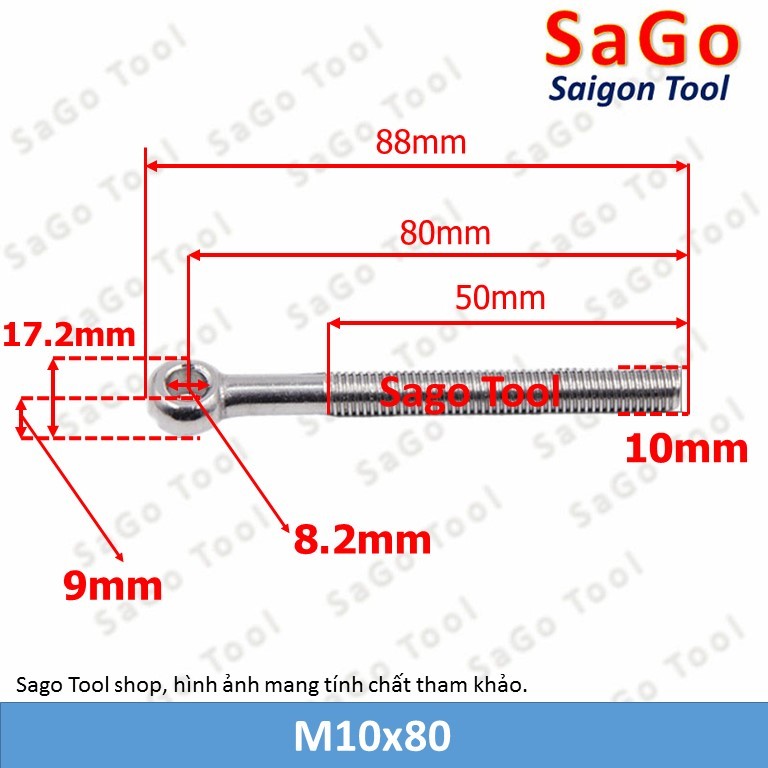 Bulong mắt inox 304, Bu lông mắt cá tròn M5-M12 - Ảnh 10