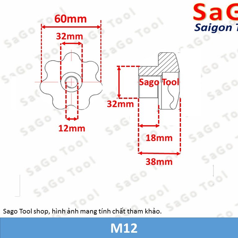 Núm vặn tay hoa mai 5 cánh ren âm loại dày - Ảnh 5