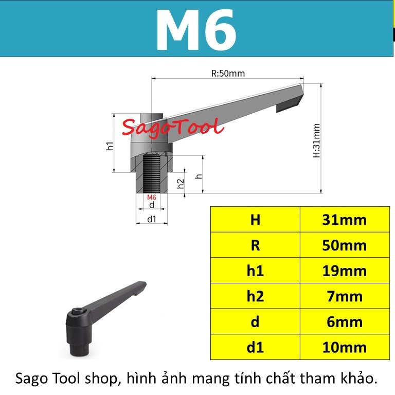 Tay siết định vị ren trong, Tay vặn nhanh, Tay siết nhanh Thép size M5 M6 M8 M10 - Ảnh 6